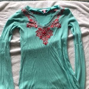 Lily Pulitzer turquoise and coral sweater